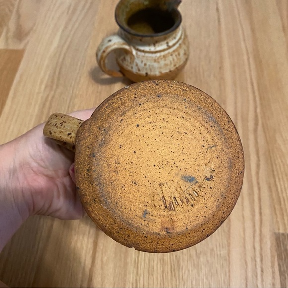 Rustic Pottery Ceramic Pitcher and Jug Set Signed Tan Boho Decor - Picture 6 of 10